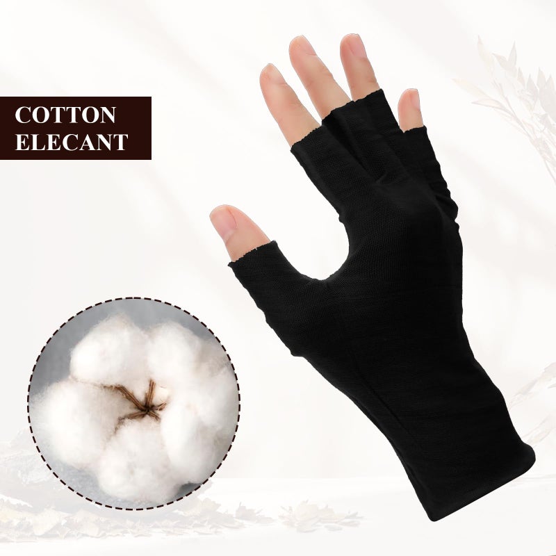 Wanmu 7 Pairs Cotton Gloves, Black Breathable Moisturizing Night Glove for Dry Hands & Overnight Care, Fingerless Design Touchscreen-Friendly Gloves for Women & Men - Image 3